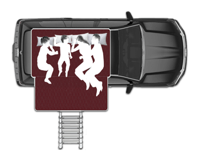 posti letto nella tenda da tetto rigida Skycamp 3.0 per 4 persone